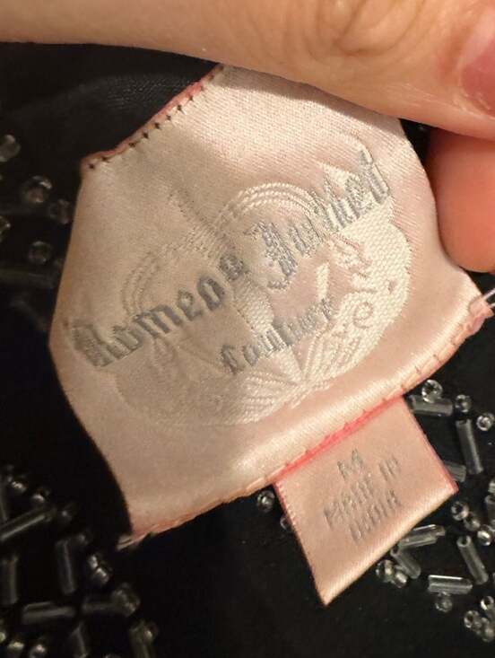 Romeo & Juliet Couture Black Beaded Stripe Sheer Sleeve Bodycon Dress Size M - Picture 2 of 5